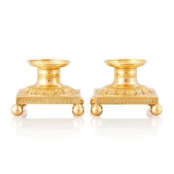 254. A pair of gold candlesticks, Sheffield 1861.