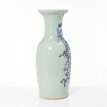 A large Chinese blue and white on celadon ground vase, early 20th century.