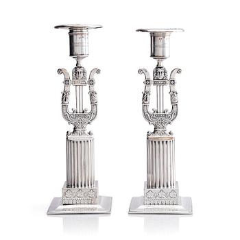 321A. A pair of Swedish silver candlesticks, marks of Gustaf Folcker, Stockholm 1825.