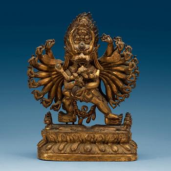 A large gilt bronze figure of Yamantaka, Tibet, presumably circa 1900.