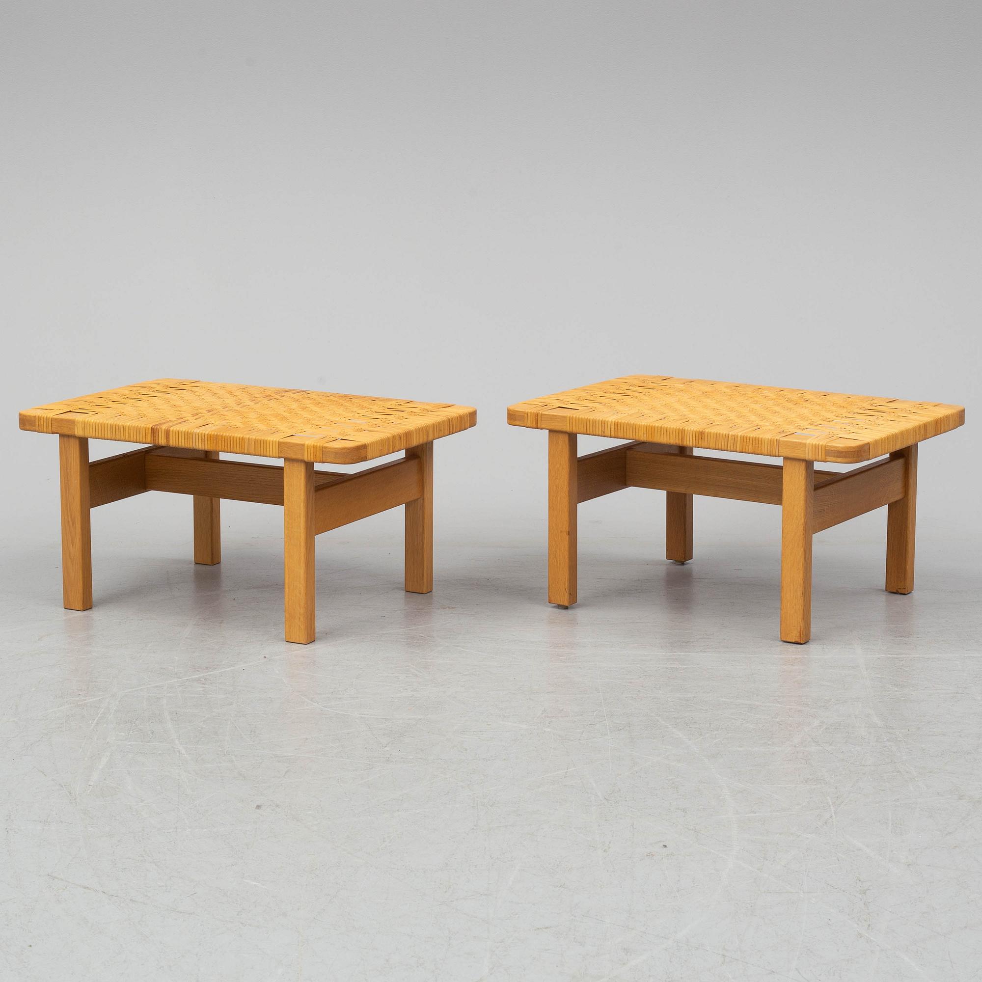 BØRGE MOGENSEN, a pair of benches/ tables, model 5273,  Fredericia stolefabrik, Denmark. Signed with labels.