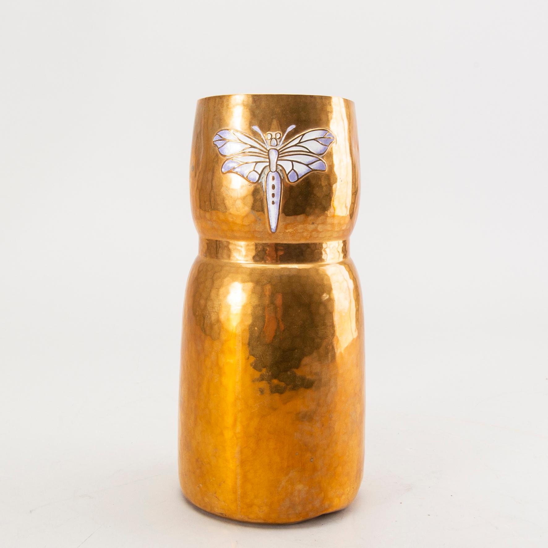 Würtembergische Metallwarenfabrik, a copper and enamel vase early 1900s.