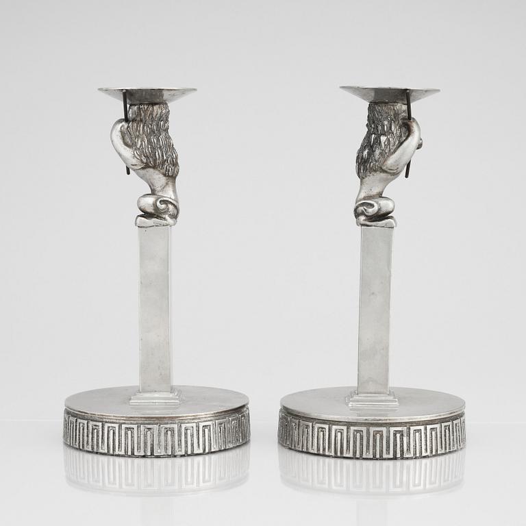 Anna Petrus, a pair of pewter candlesticks, Herman Bergmans Konstgjuteri, Stockholm  probably early 1920s.