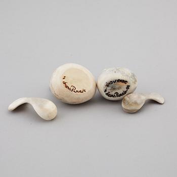 LARS PIRAK, two reindeer horn grouse salt cellars, signed.