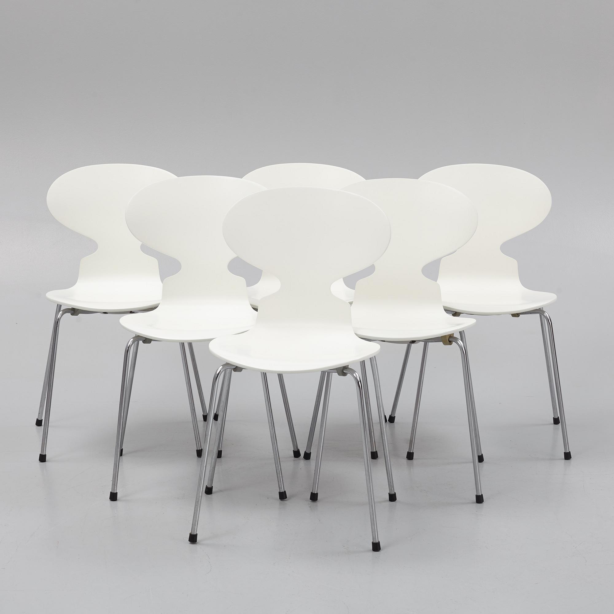Arne Jacobsen, six 'Ant' chairs, Fritz Hansen, Danmark.