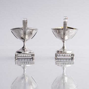 A pair of Swedish early 19th century silver salt-cellars, marks of Pehr Zethelius, Stockholm 1805.