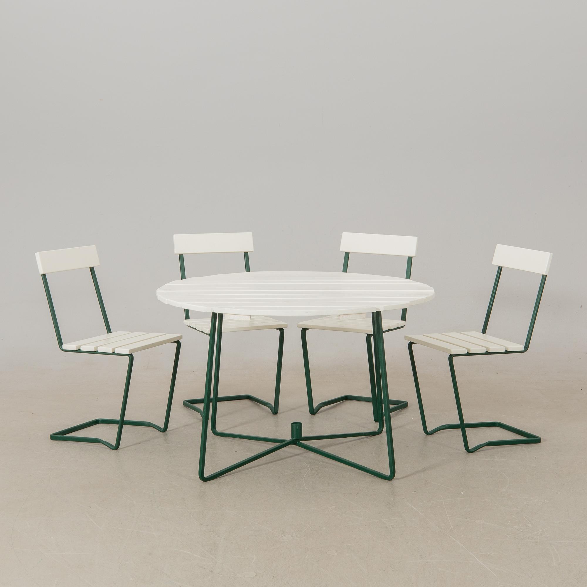 Arthur Lindqvist, garden group 5 dlr model 9A and chair no. 1, Grythyttan 20th century.