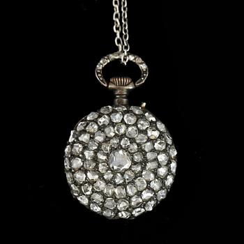 MORMORSUR, 18k vitguld med rosenslipade diamanter, LeCoultre & Co, 1800-talets andra hälft. Totalvikt 12g.