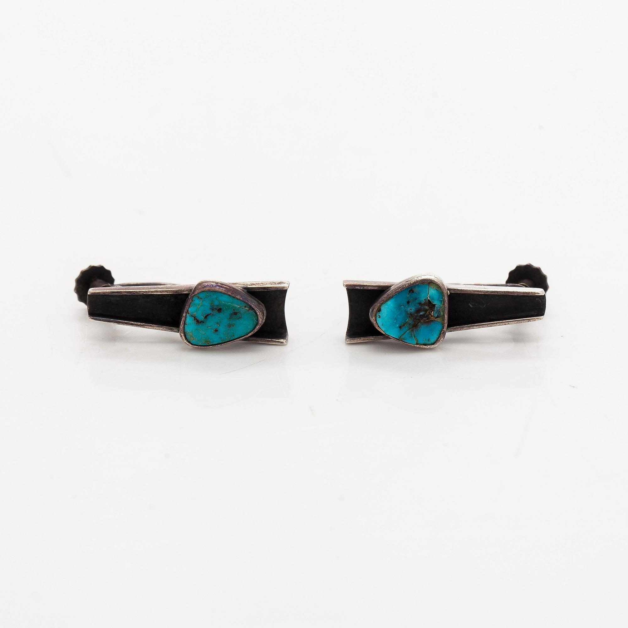 Bracelet, pendant and earrings, silver, turquoise, Tillander, Helsinki, 1950s.