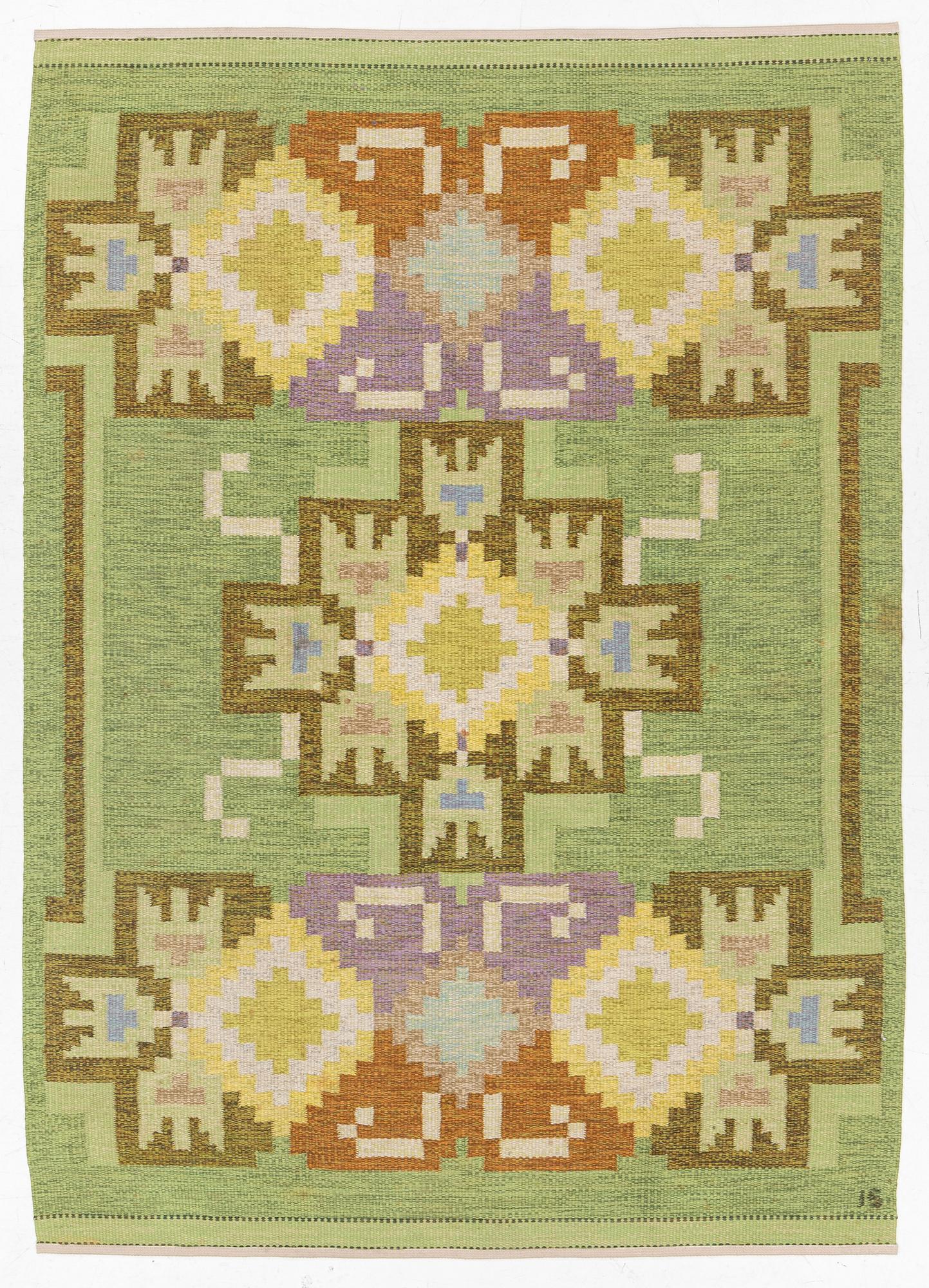 Ingegerd Silow, a carpet, 'Hardanger', flat weave c 234 x 167 cm, signed IS.