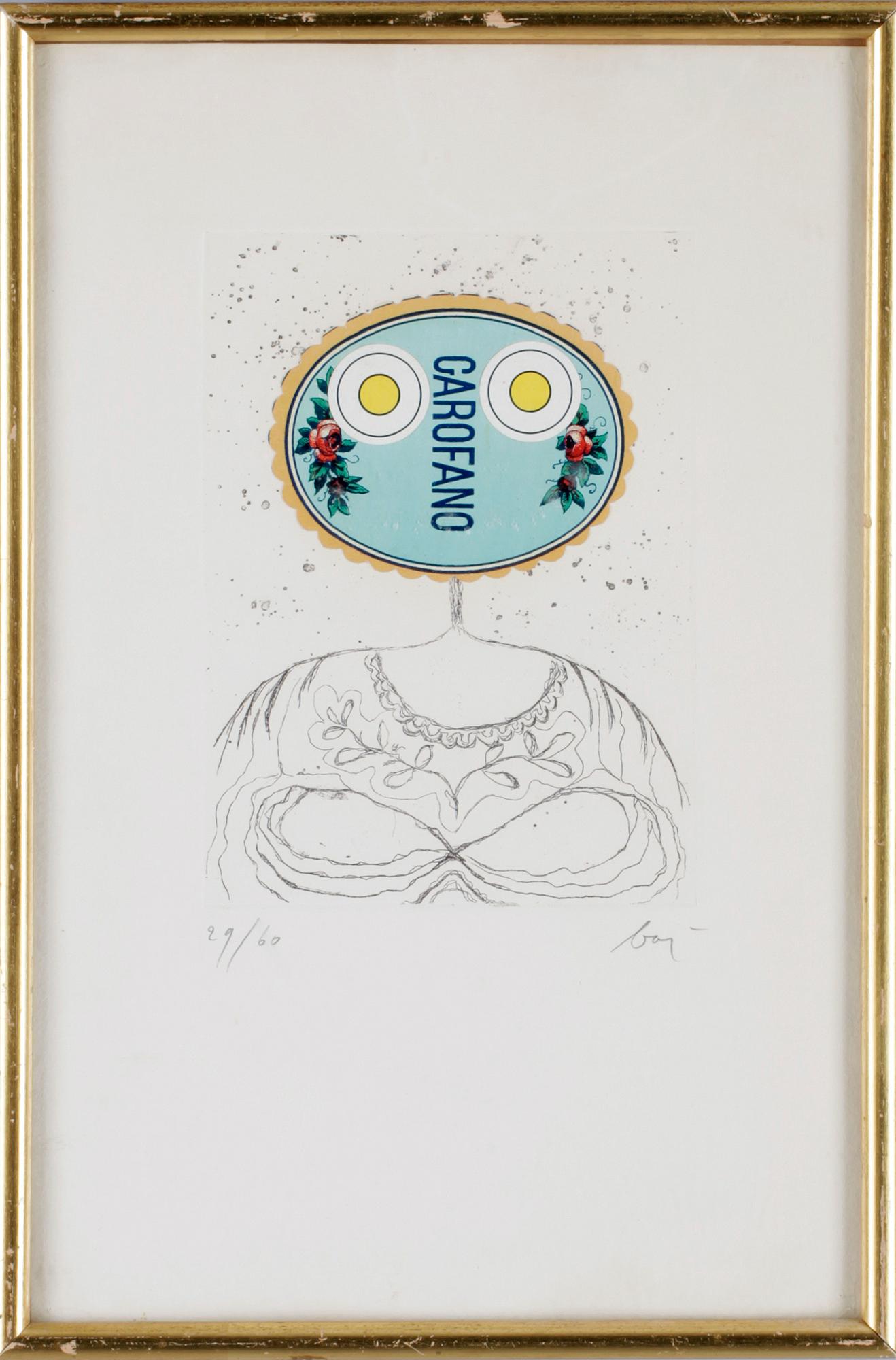 ENRICO BAJ, etsning/collage. Sign o numr 29/60.