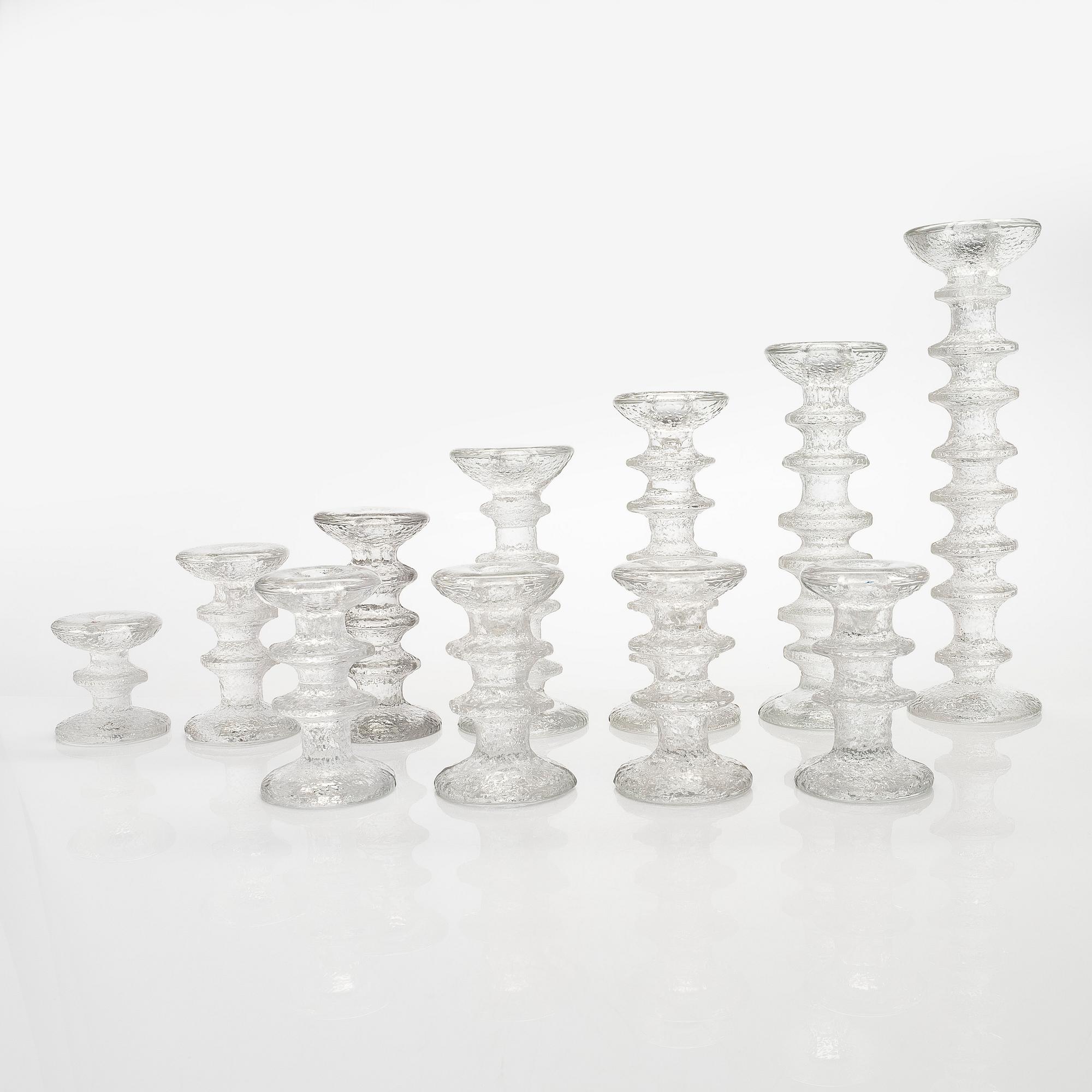 Timo Sarpaneva, a set of eleven 'Festivo' glass candlesticks for Iittala.