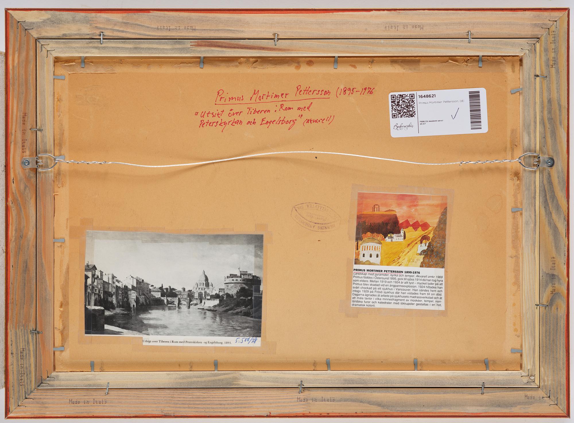 Primus Mortimer Pettersson, "Utsikt över Tibern i Rom med Peterskyrkan och Engelsborg".