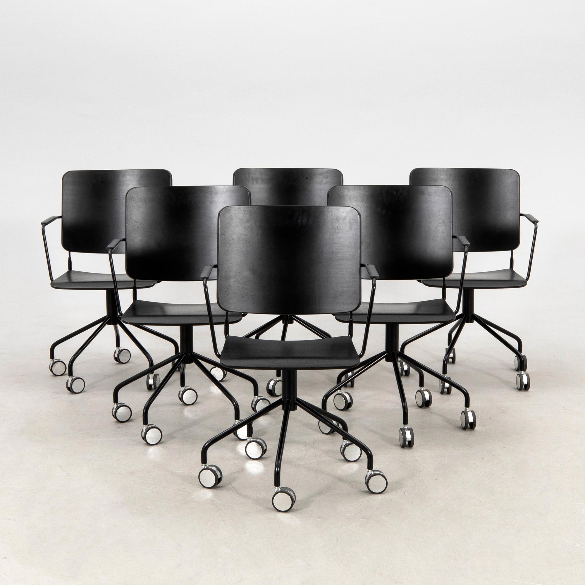 Karmstolar 6 st "Feather swivel" Edsbyn samtida.