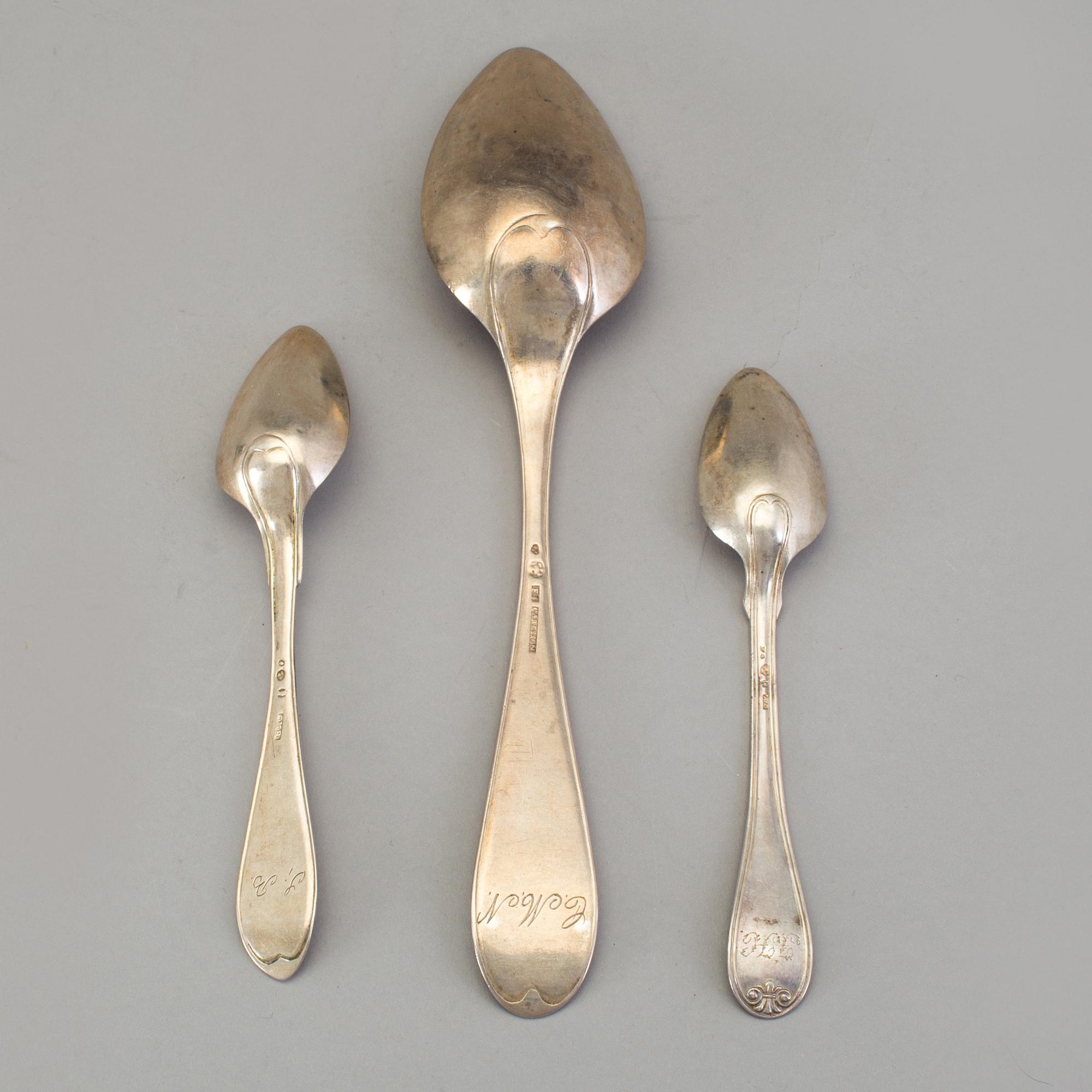 A set of six Swedish 19th century silver dinner-spoons, mark of Johan Carlssons widow, Norrkoping 1836.