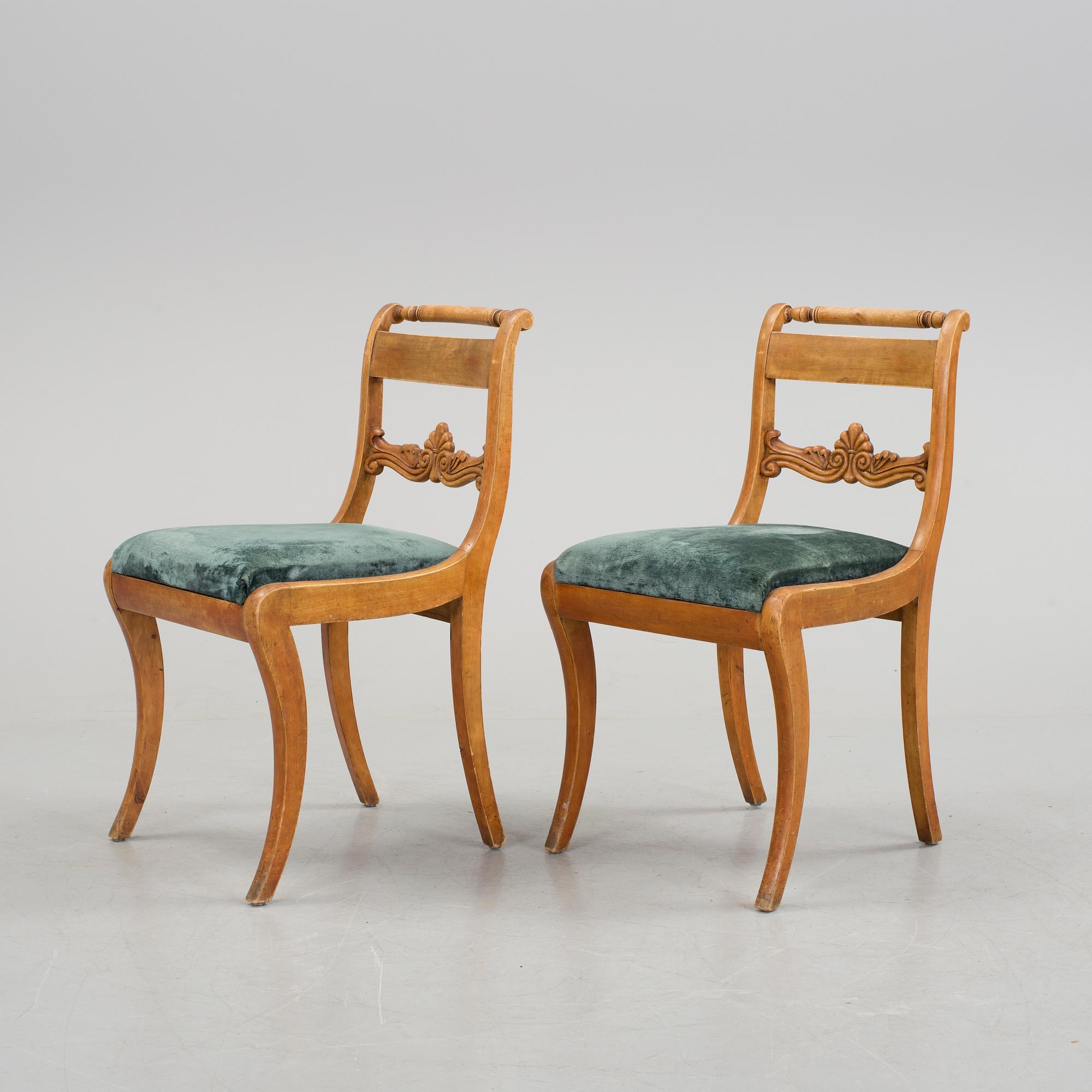 Six 1840's Biedermeier chairs by Carl Theodor Becker, Stockholm. Marked.