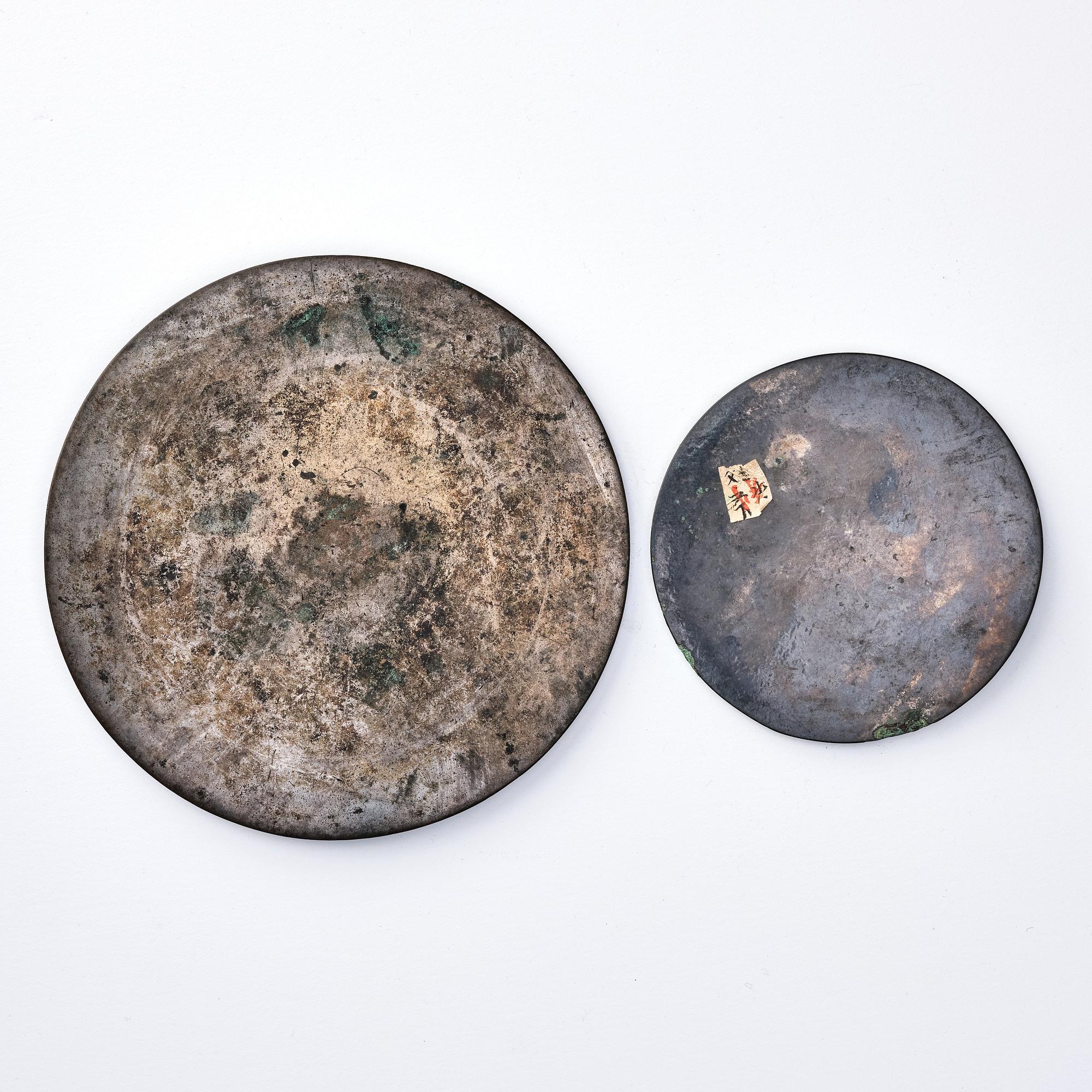Two bronze mirrors, Han dynasty  (206 BC–220 AD).