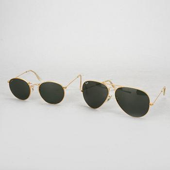 SOLGLASÖGON, 2 st, "Aviator" och "Round metal", Ray-Ban, 1900-talets slut.