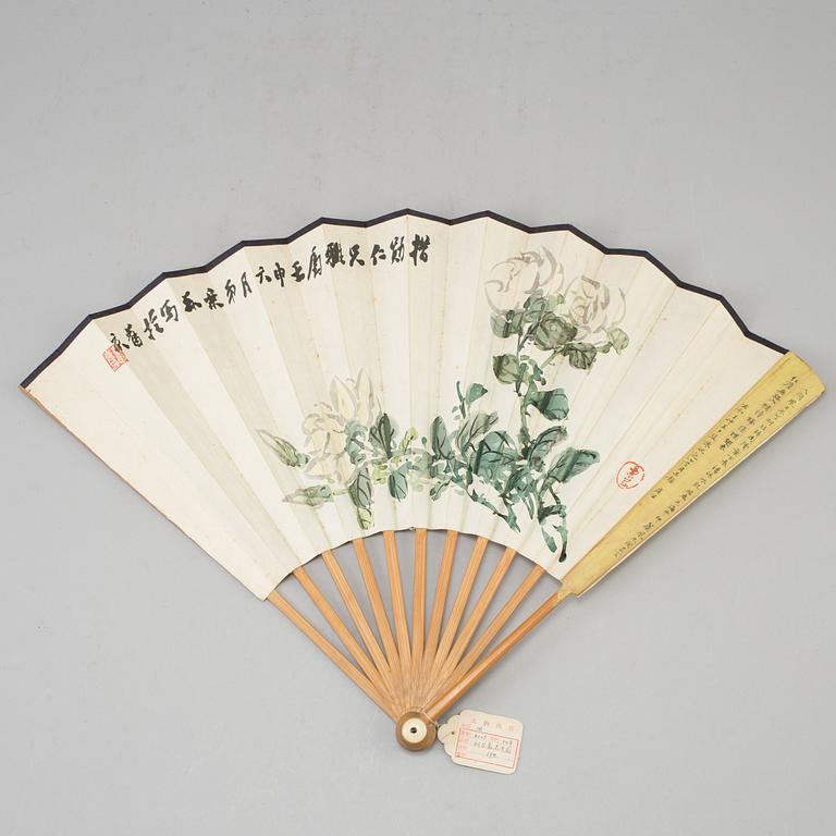 A fan leaf painting by Liu Erjia, signed and dated 1932.