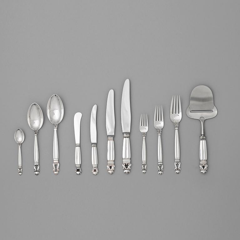 Johan Rohde, bestickuppsättning,110 del "Konge/Acorn", för Georg Jensen, Köpenhamn 1945-77, sterling och rostfritt stål.