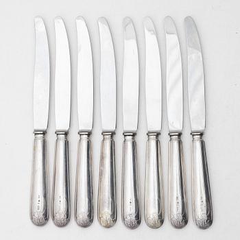 Eight Swedish silver dinner knives, mark of Johan Fredrik Björnstedt, Stockholm 1818.
