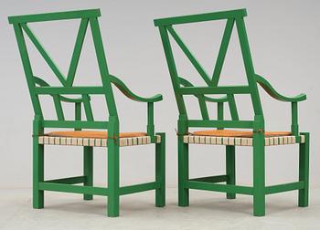 A pair of John Kandell green lacquered 'Victory' chairs, Källemo Sweden post 1990.