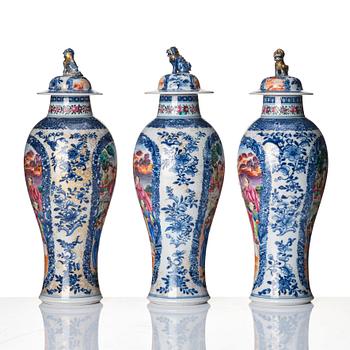 A set of three famille rose vases with covers, Qing dynasty, Qianlong (1736-95).