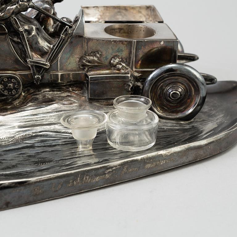 A silvered metal inkstand by Kaiser Zinn 1910s.