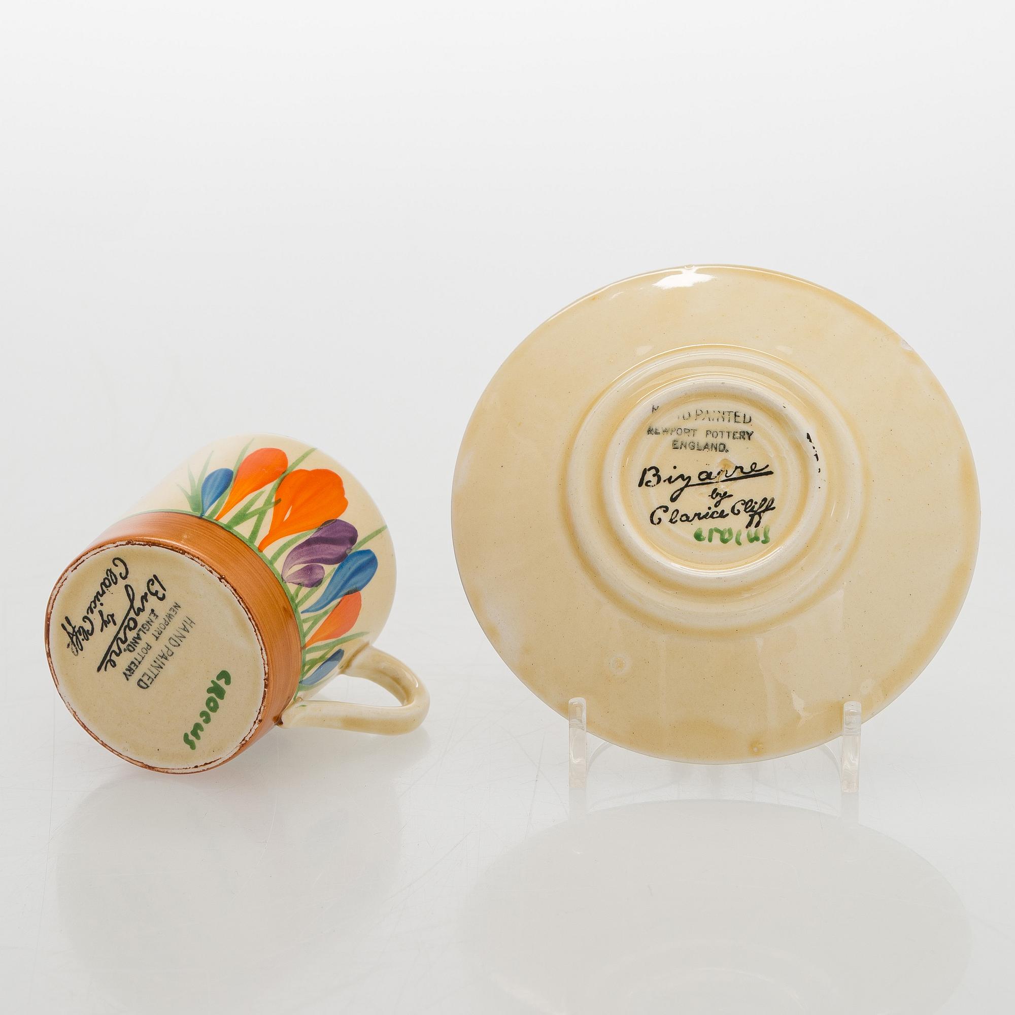 Clarice Cliff, 10-piece coffee service, stamped "Crocus", England.