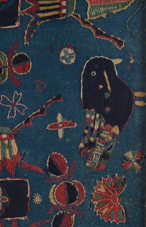 Inramad åkdyna, broderad, ca 93,5 x 43 cm, signerad AMA, Skåne, daterad 1811.