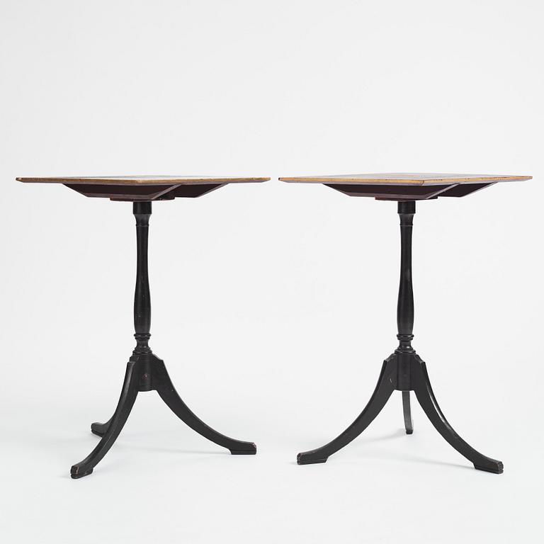 A pair of Swedish tilt top tables, from Nils Asplind's workshop, active 1785-1820.