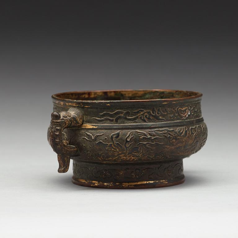 A gilt copper alloy censer, 17/18th Century.