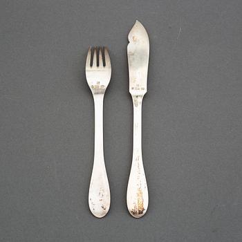 Evald Nielsen, a part 830/1000 silver fish cutlery, Denmark (24 pieces).