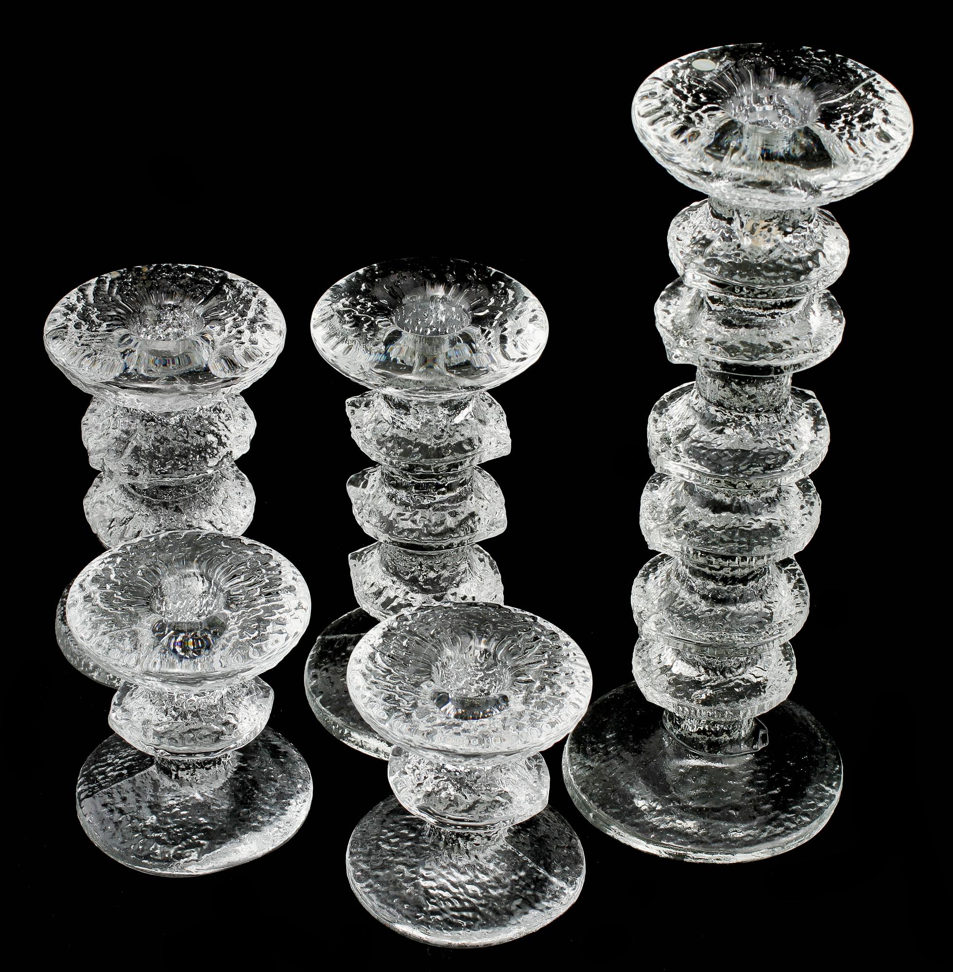 LJUSSTAKAR, 5 st, glas, "Festivo", Timo Sarpaneva, Iittala. Formgivna 1966.