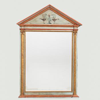 A 20th century mirror with painted decor.