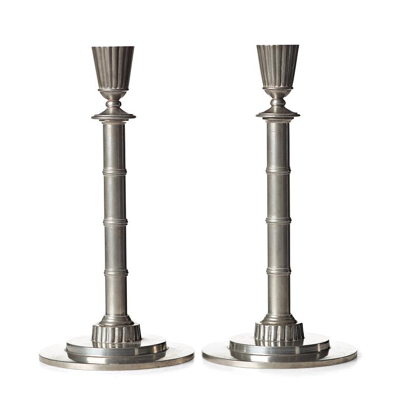 Erik Fleming, a pair of pewter candlesticks, Norrahammar, Sweden 1930.