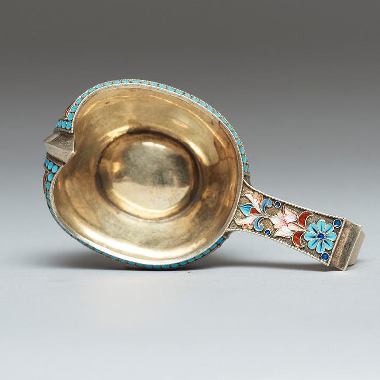 A Russian early 20th century silver-gilt and enamel, makers mark of Pavel Ovchinnikov, Moscow 1899-1908.