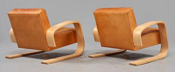 A pair of Alvar Aalto 'Nr 400' elk skin and birch armchairs, Artek, Finland.