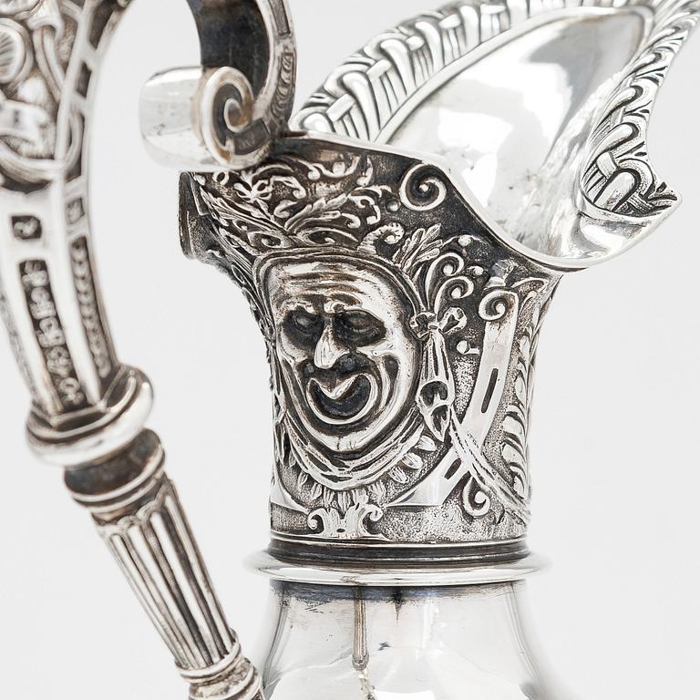 A sterling silver wine ewer, maker's marks of Robert Roskell, Alan Roskell & John Mortimer Hunt, London 1885.