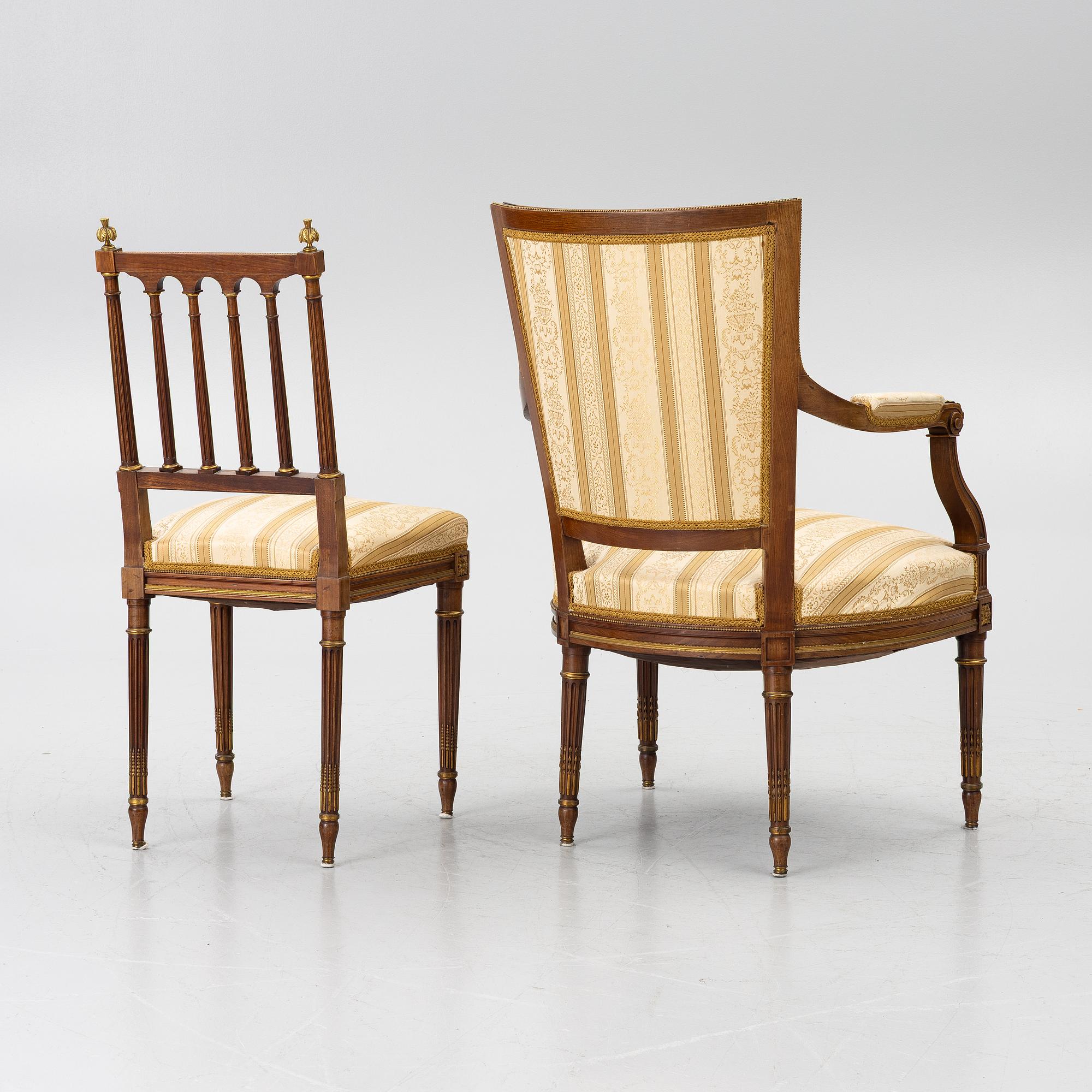 A seven-piece seating group, Louis XVI style, early 20th Century.