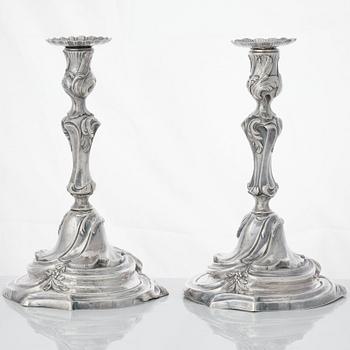 Four Swedish Rococo silver candlesticks, mark of Arvid Floberg, Stockholm 1768 and 1779.