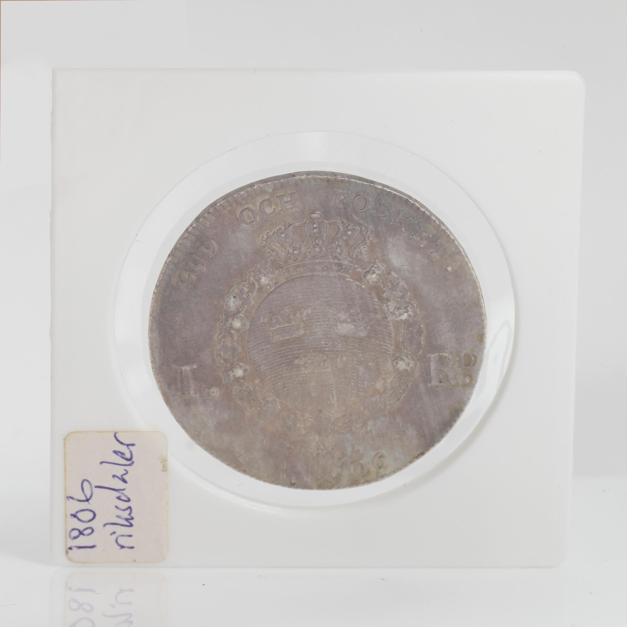 MYNT, 1 riksdaler, Gustav IV Adolf, 1806. Vikt ca 29 gram.