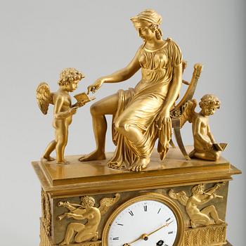 A French Empire early 19th century mantel clock, marked Thiery à Paris.
