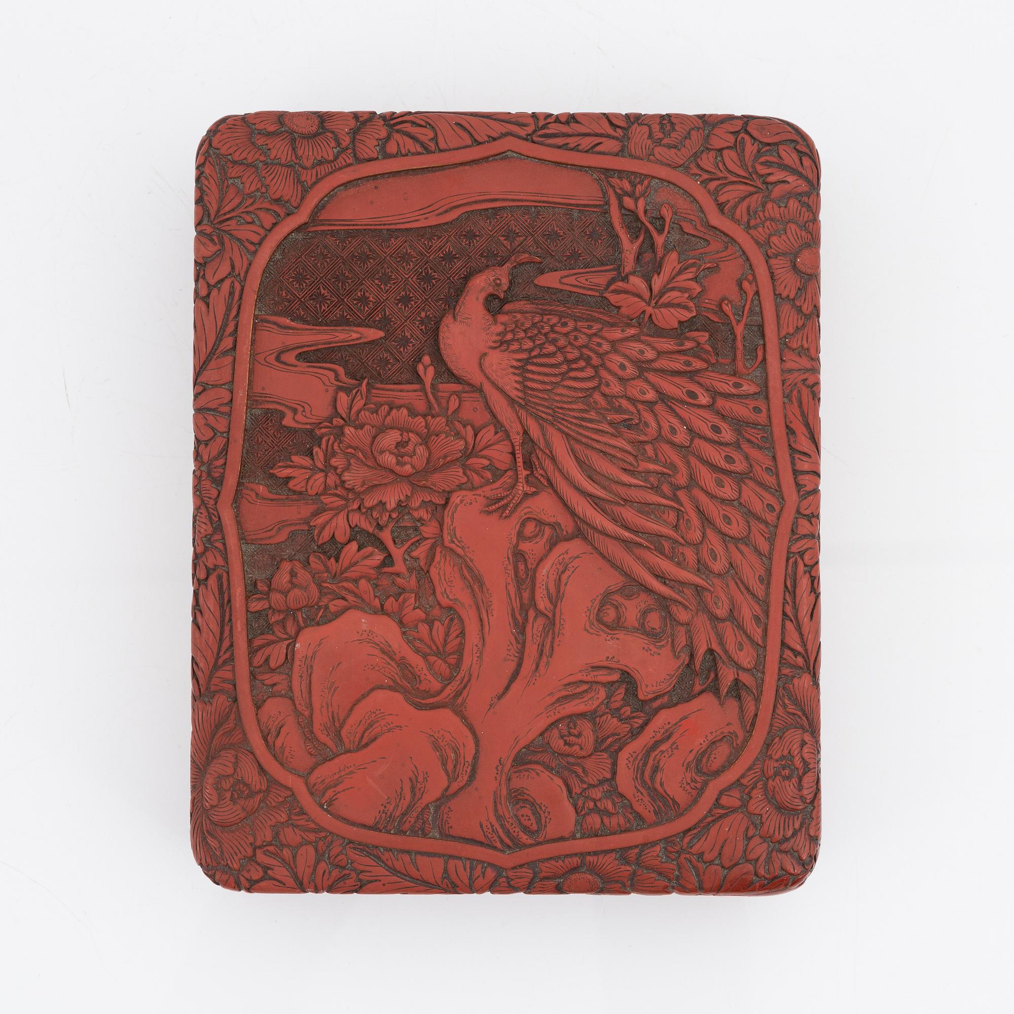 A Japanese red lacquered box, 20th Century.