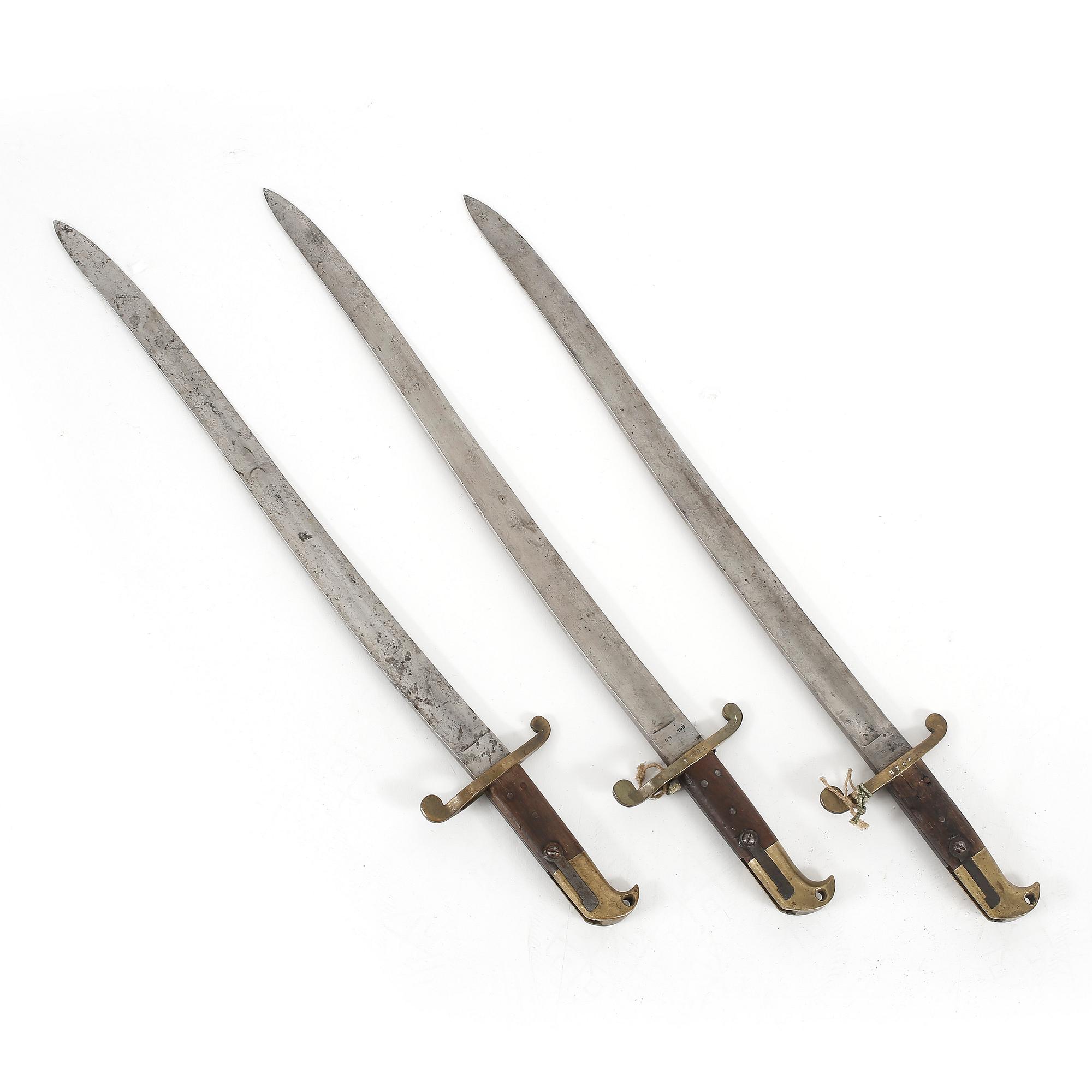 SABELBAJONETTER, 3 st, för flottan m/1867, Eskilstuna Jermanufaktur, Sverige.