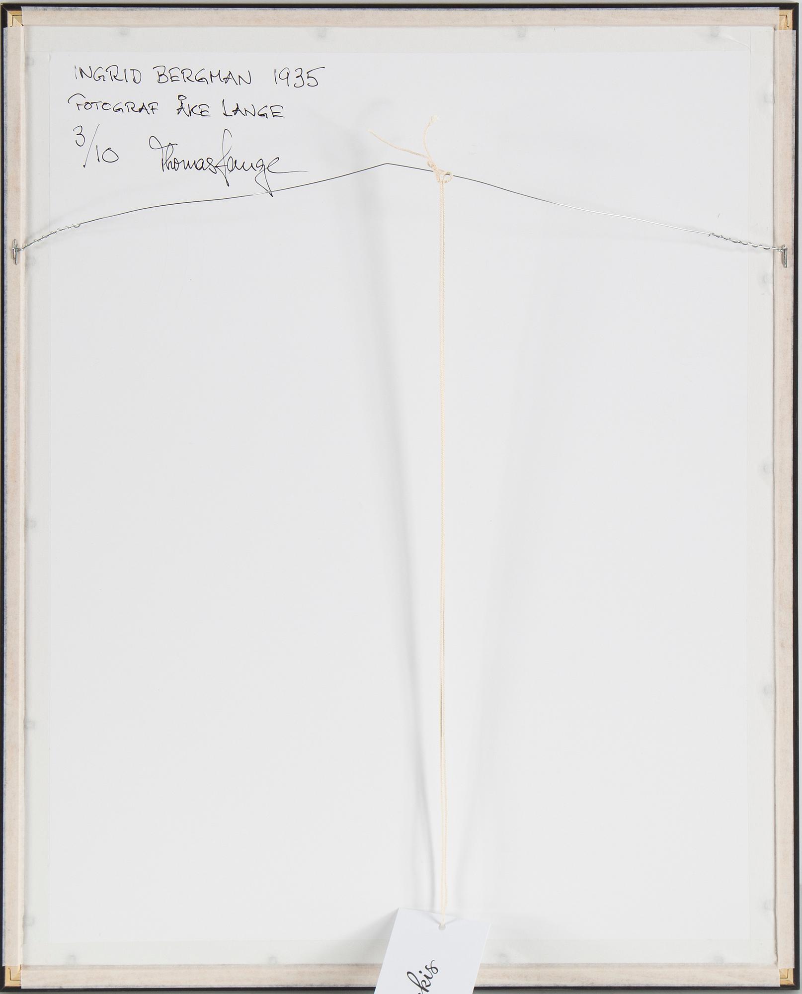 A photograph by ÅKE LANGE, depciting Ingrid Bergman, C-print, after, numbered 3/10.