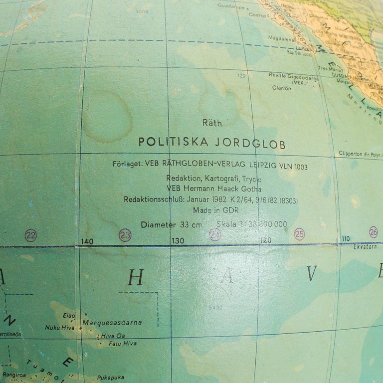 JORDGLOB, Räth Politiska jordglob, 1900-talets andra hälft.
