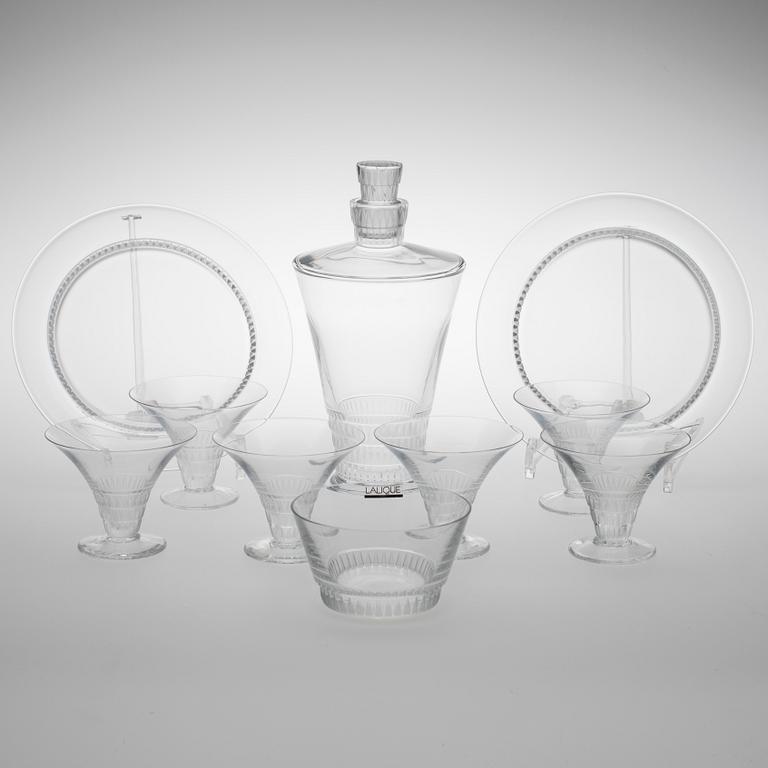 LASISTON OSIA, 10 kpl, "Bourgueil" kristallia, etikettimerkityt Lalique, Paris, 1900-luvun loppu.