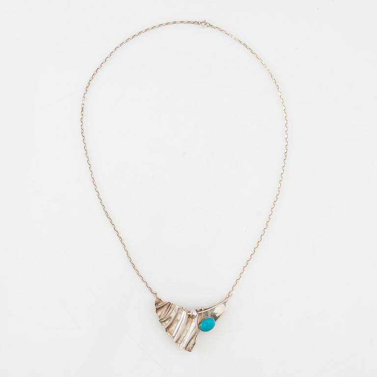 Necklace, ring and earrings of silver with turquoises, Avi Soffer Israel.