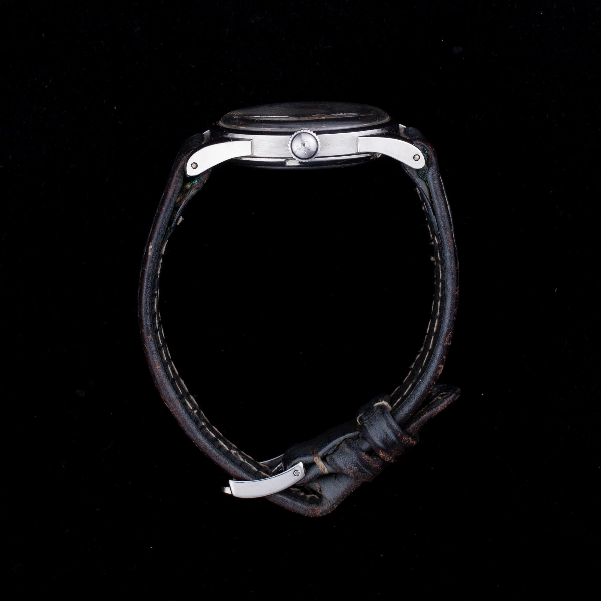 ARMBANDSUR, Omega Automatic, stål, läderarmband. 1900-talets mitt.